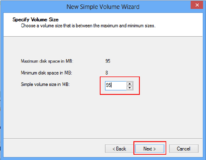 set simple volume size