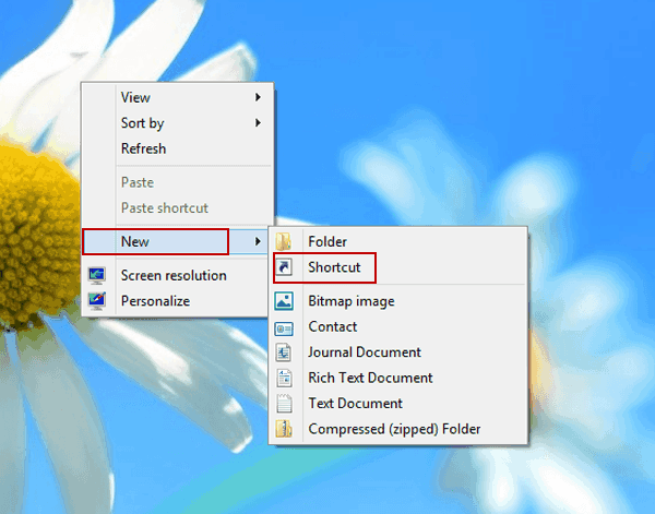 click New and select shortcut