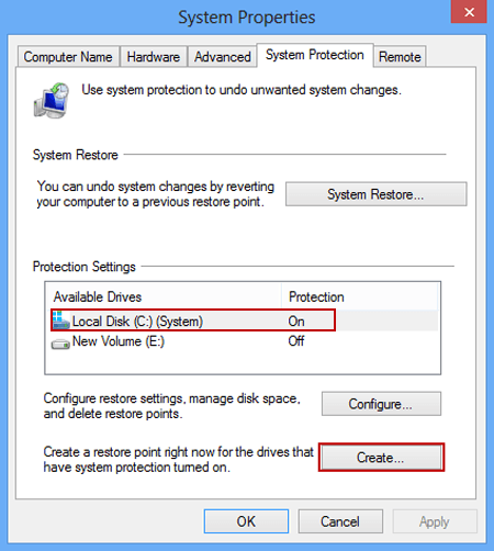 how that will create a restore point with windows 8.1