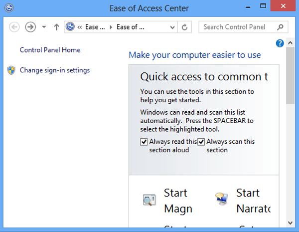 open ease of access center