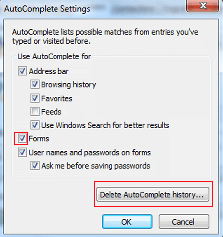 choose delete autocomplete history