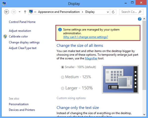 display setting in control panel