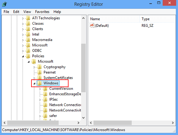locate windows in registry editor