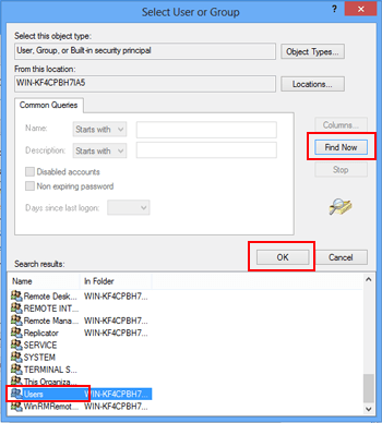 Click Find now select users