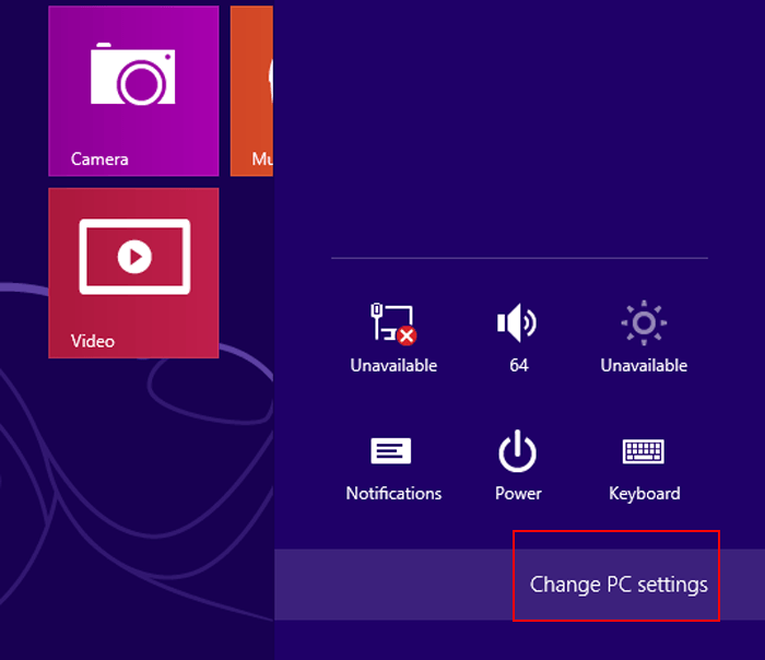 click Change PC settings