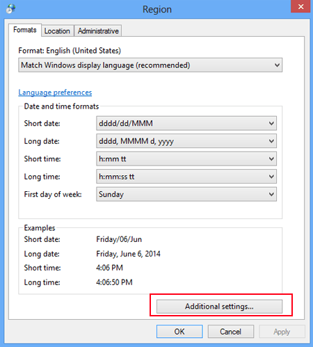click additional setting