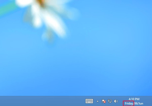 week day shown on taskbar