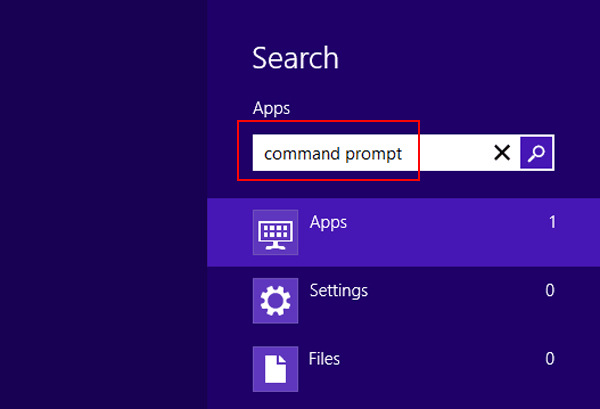 enter command prompt in search box