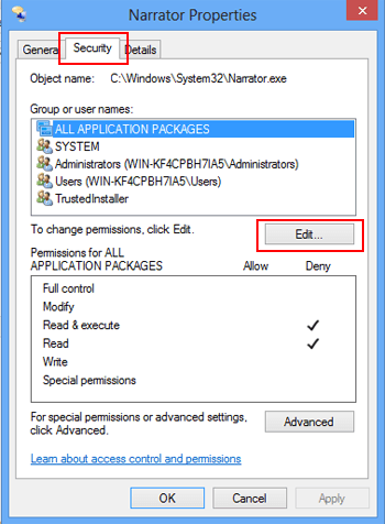 select security and click Edit