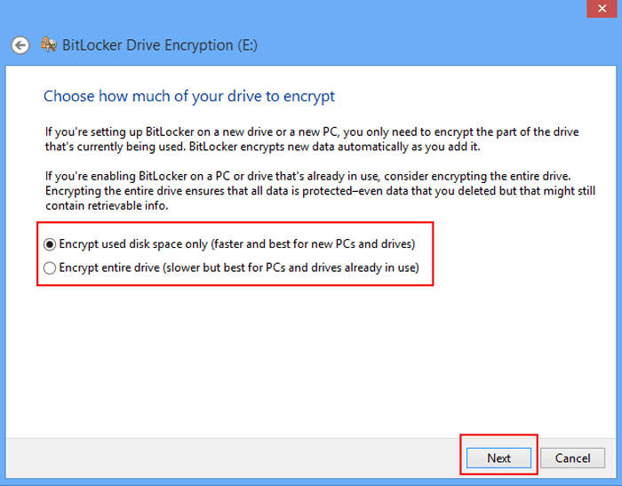 choose disk space to encrypt