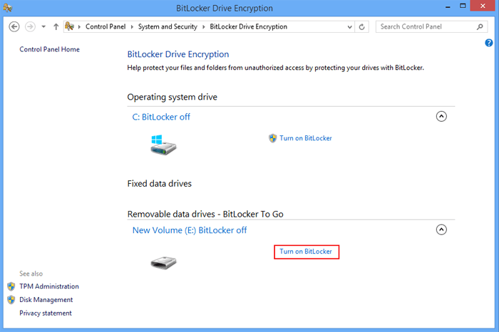 select turn on BitLocker