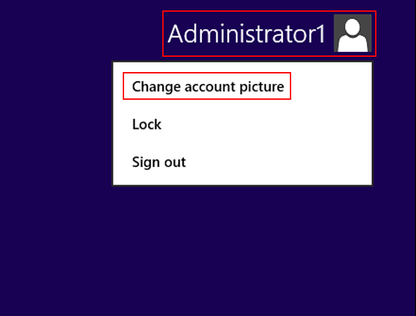 click user icon and choose change account picture
