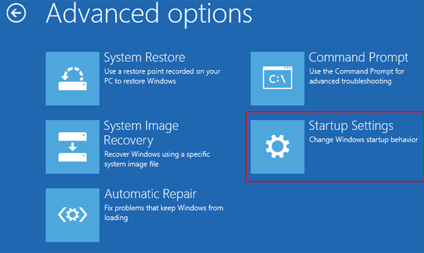 select startup settings from advanced options