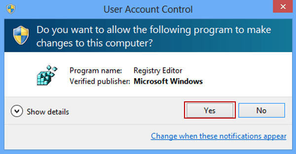 click Yes in user account control window