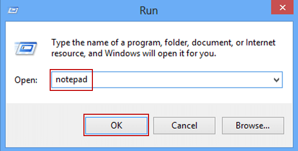 open notepad with run command