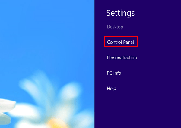 choose Conttol panel in settings panel