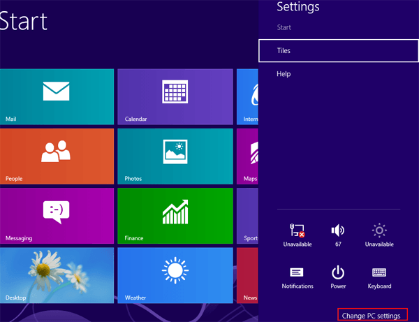 click Change PC settings