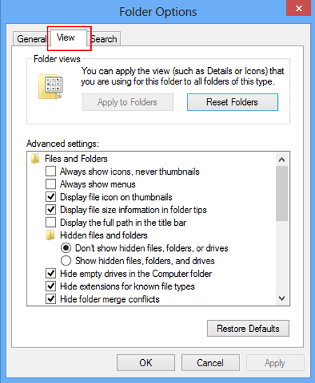 click view in folder options