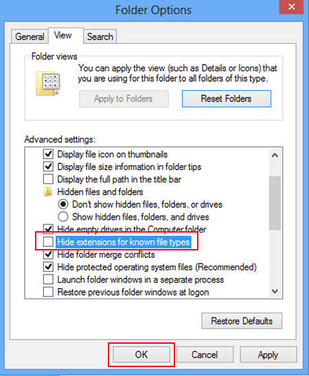How to turn on hidden filename extensions in Windows