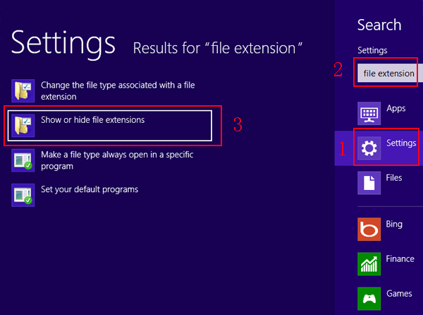 choose Show or Hide extensions by searching