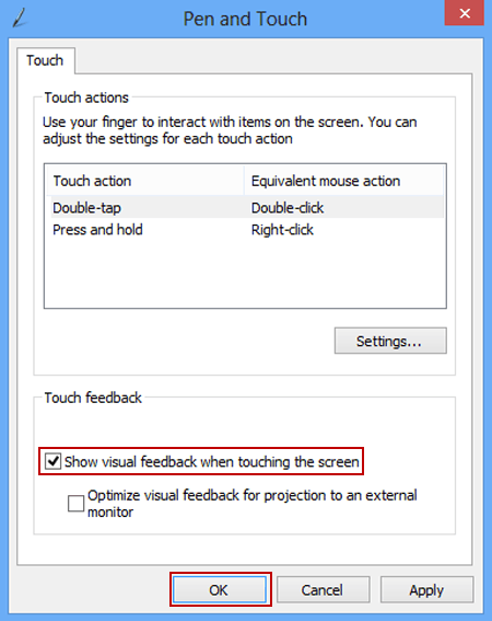 select show visual feedback when touching the screen