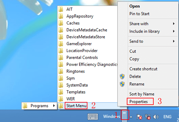 open start menu properties