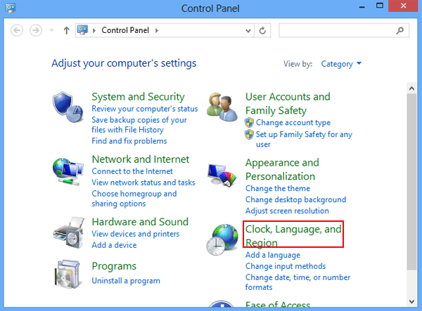 choose clock language and region