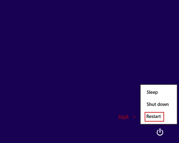 press shift and tap restart