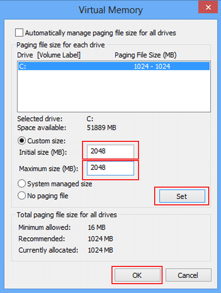 change virtual memory size