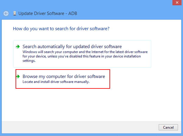 choose browse my computer for driver software