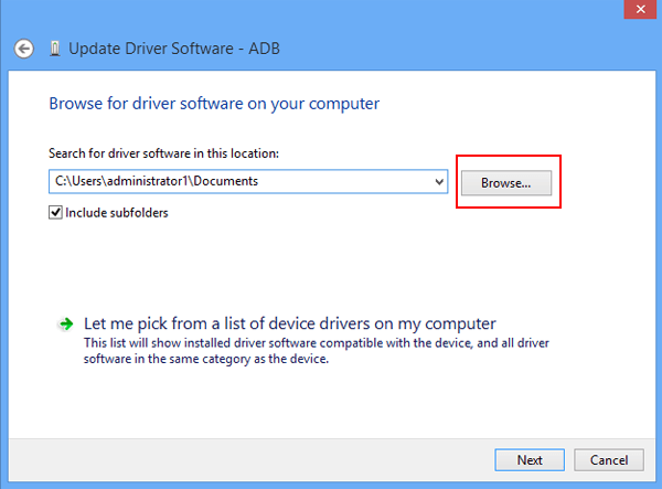 click browse to find the driver software