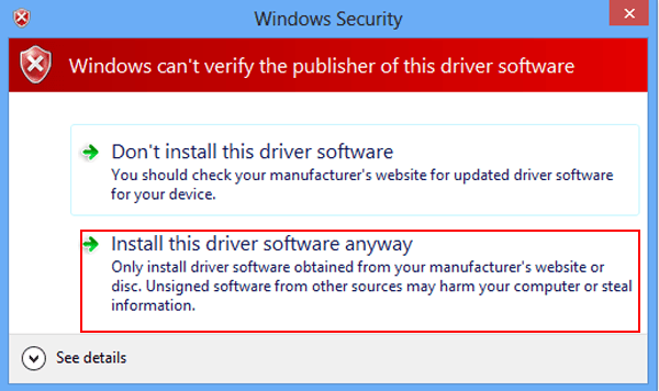 click Install this driver software anyway