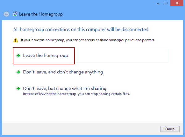 choose leave the homegroup