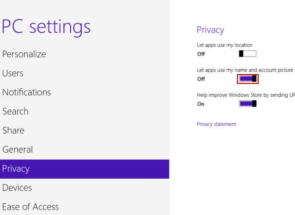 click the second switch in privacy settings