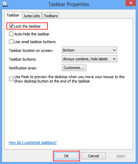 check Lock the taskbar box