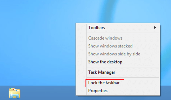 choose Lock the taskbar