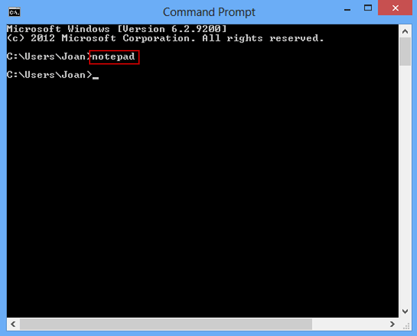 input Notepad in command prompt
