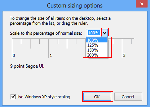 choose a percentage of size