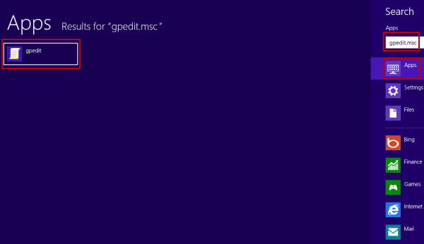 access Group Policy editor by search