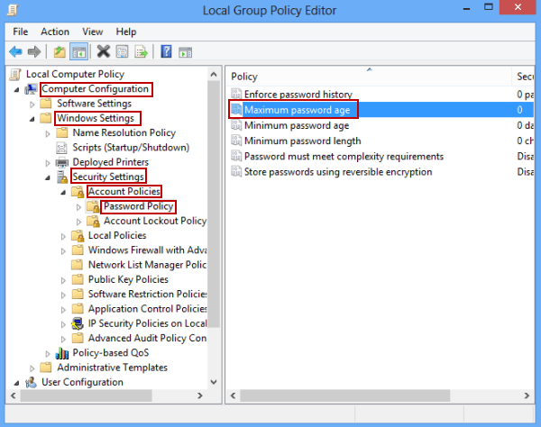 access Maximum password age policy