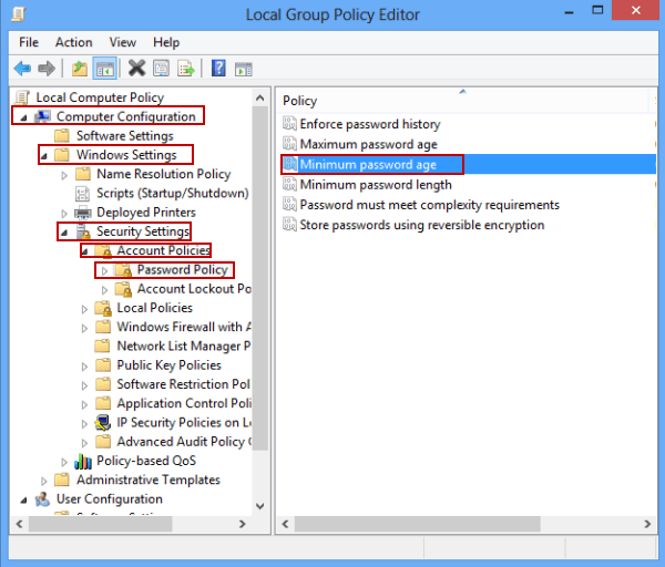 open minimum password age policy