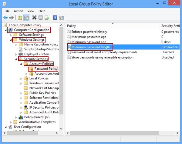 open mimimum password length policy