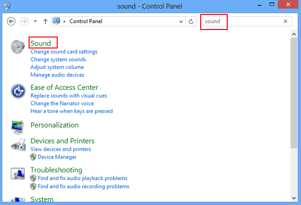 input sound in search box and choose sound