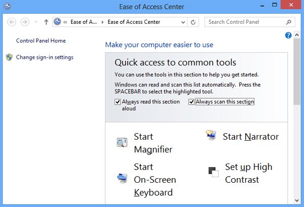 open ease of access center