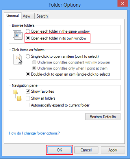 select open each folder in its own window
