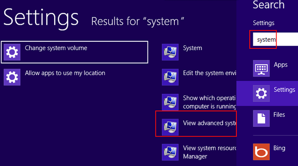 choose view advanced system settings