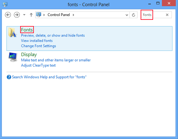 open fonts folder in control panel