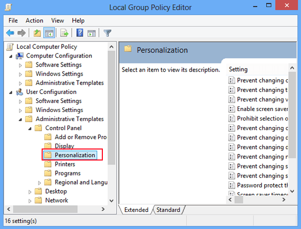 open personalization folder