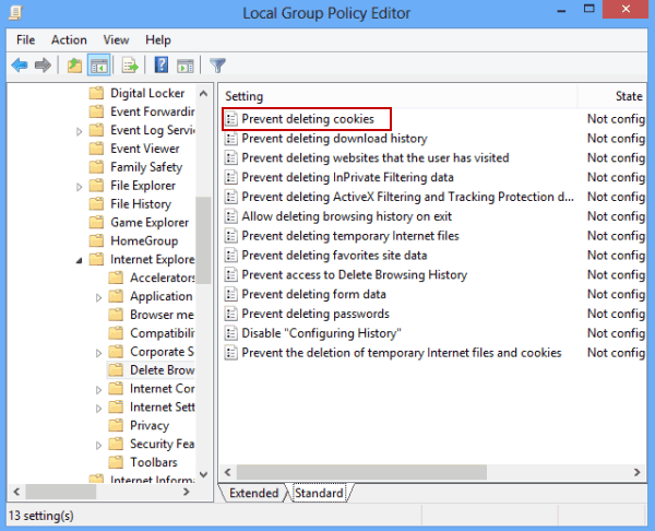 Prevent Deleting Cookies in Windows 8/8.1