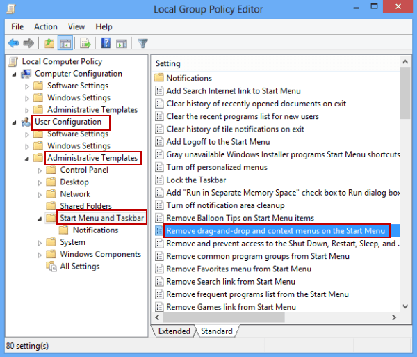 access remove drag and drop and context menus